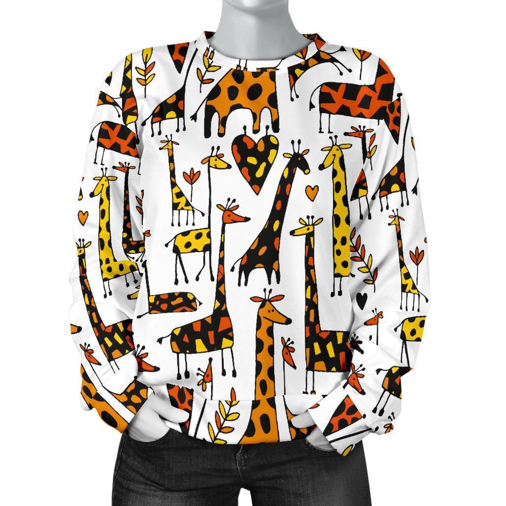 Cartoon Giraffe Pattern Print Women's Crewneck Sweatshirt GearFrost