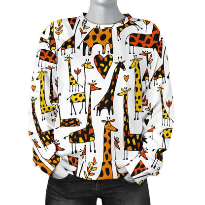 Cartoon Giraffe Pattern Print Women's Crewneck Sweatshirt GearFrost