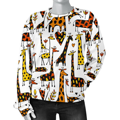 Cartoon Giraffe Pattern Print Women's Crewneck Sweatshirt GearFrost