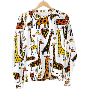 Cartoon Giraffe Pattern Print Women's Crewneck Sweatshirt GearFrost