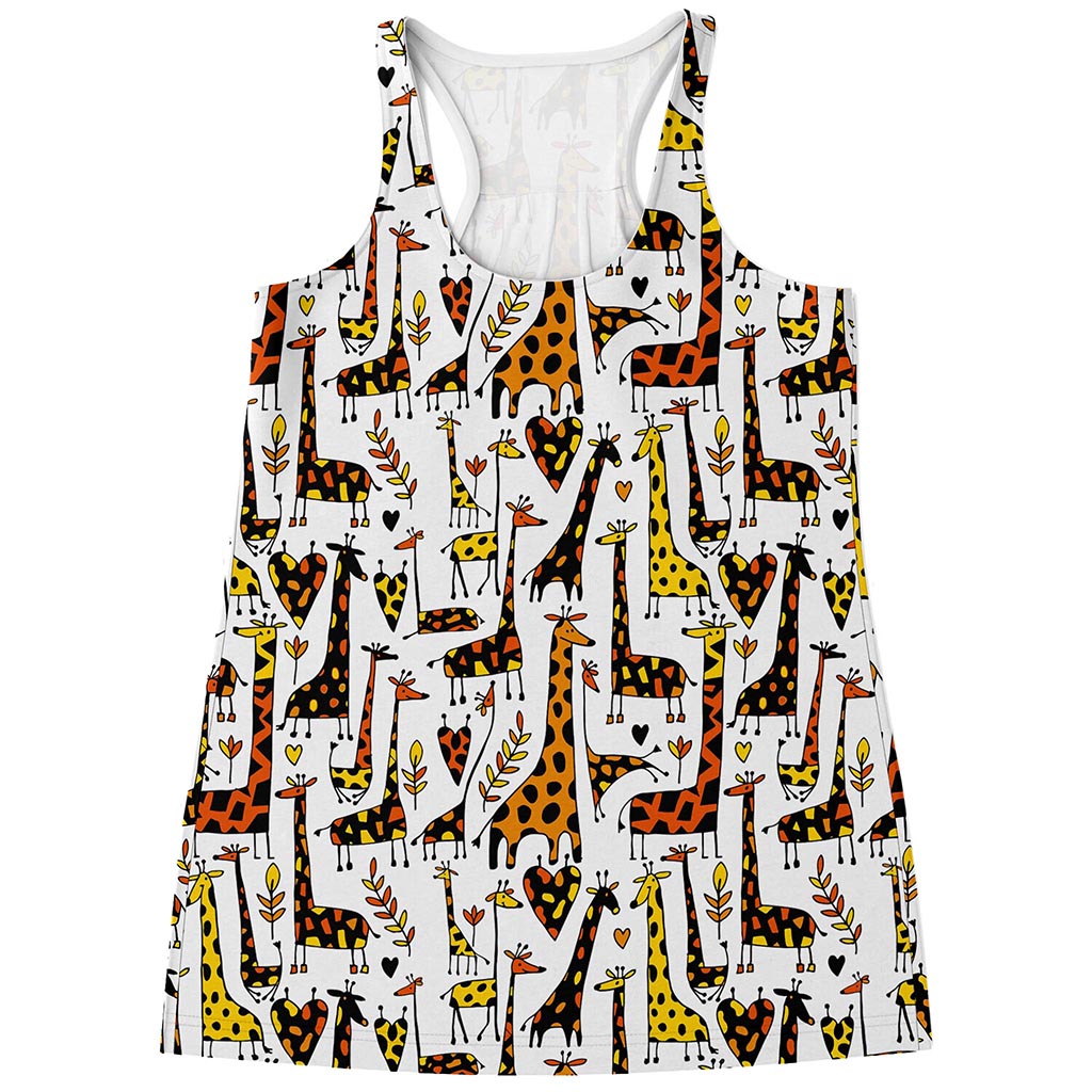 Cartoon Giraffe Pattern Print Women's Racerback Tank Top