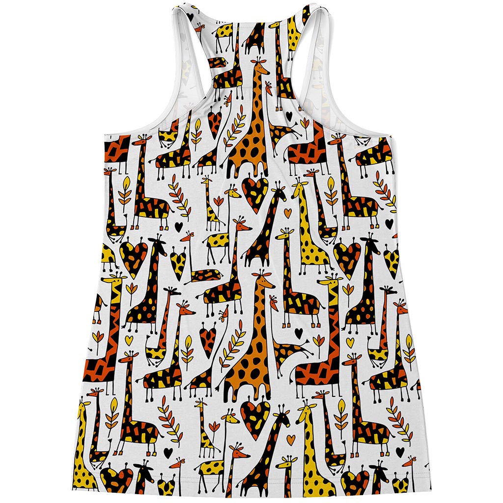 Cartoon Giraffe Pattern Print Women's Racerback Tank Top