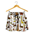 Cartoon Giraffe Pattern Print Women's Shorts