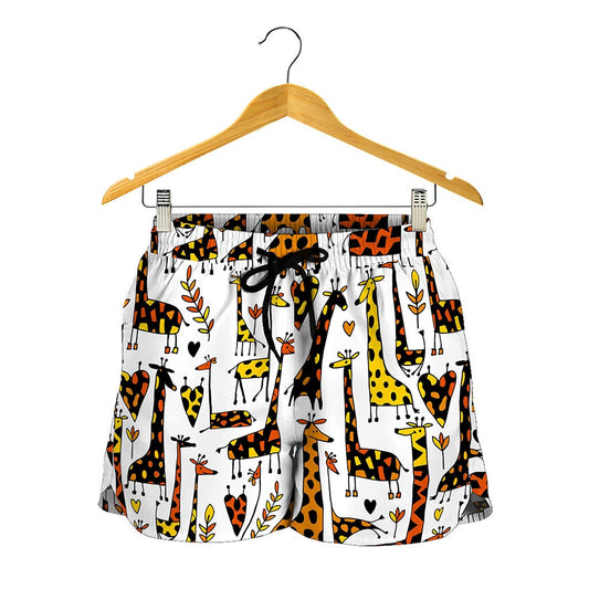 Cartoon Giraffe Pattern Print Women's Shorts