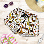 Cartoon Giraffe Pattern Print Women's Shorts