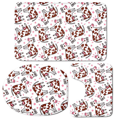 Cartoon Happy Dairy Cow Pattern Print 3 Piece Bath Mat Set
