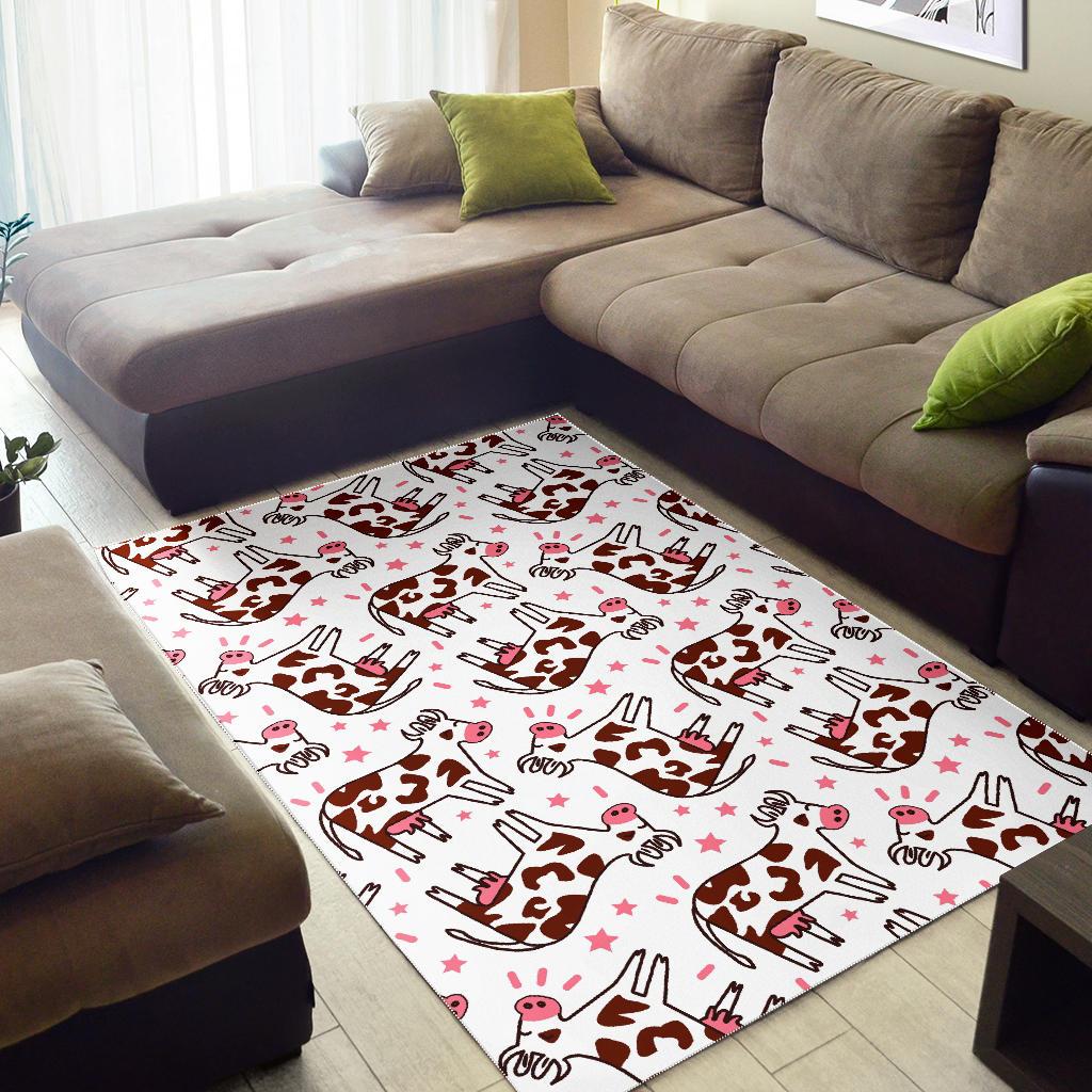 Cartoon Happy Dairy Cow Pattern Print Area Rug GearFrost