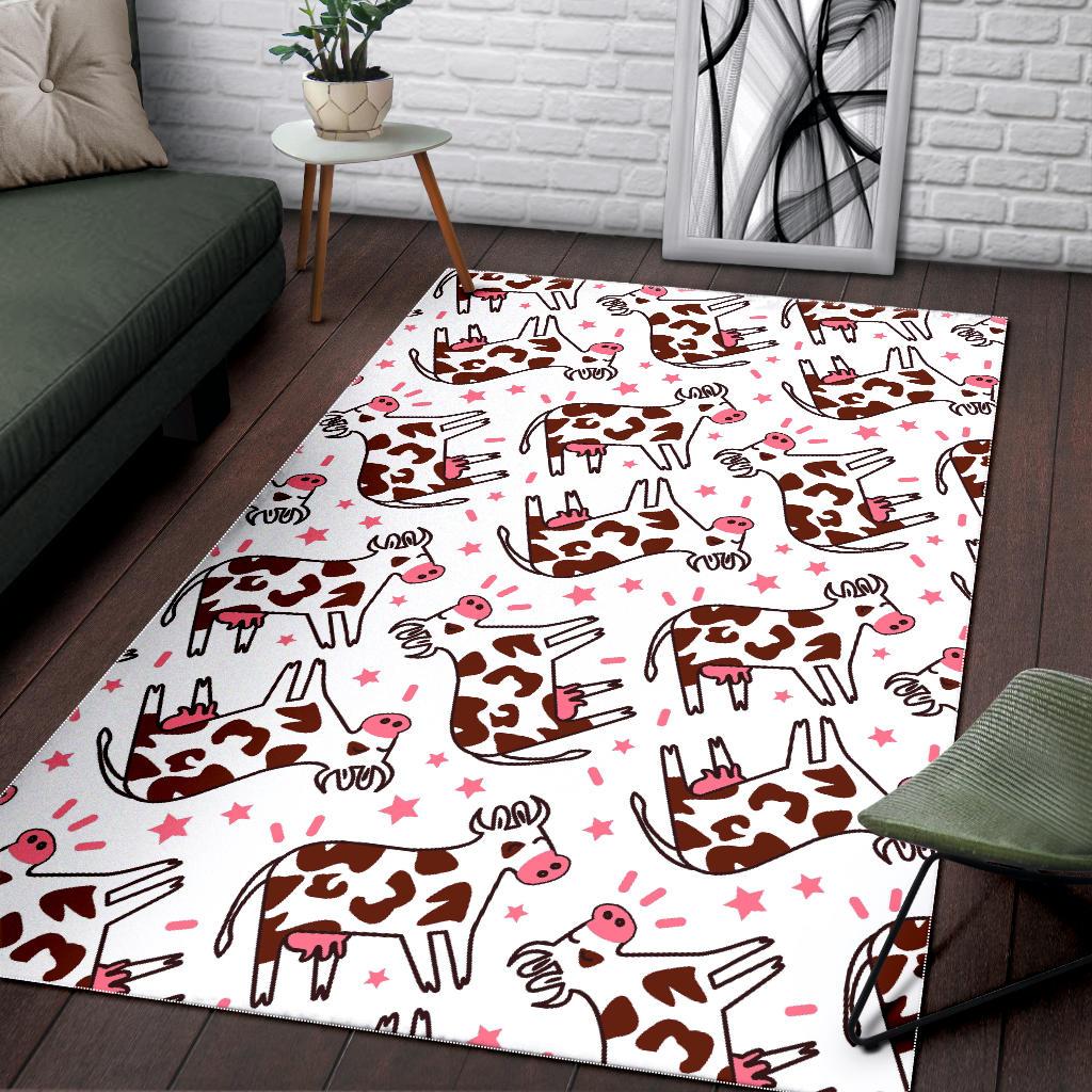 Cartoon Happy Dairy Cow Pattern Print Area Rug GearFrost