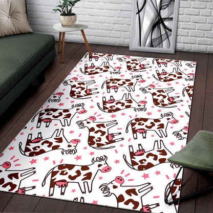 Cartoon Happy Dairy Cow Pattern Print Area Rug GearFrost