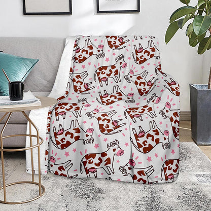 Cartoon Happy Dairy Cow Pattern Print Blanket