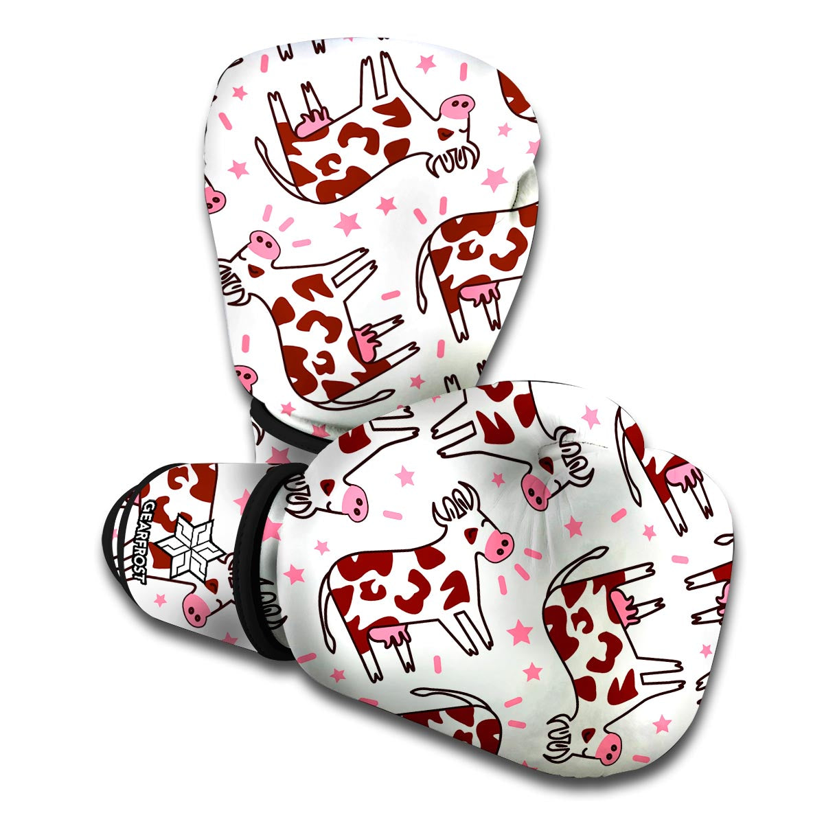 Cartoon Happy Dairy Cow Pattern Print Boxing Gloves