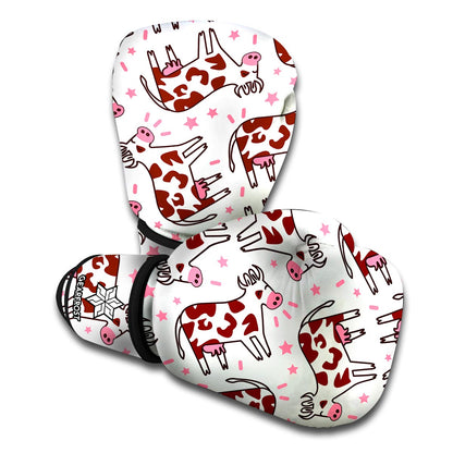 Cartoon Happy Dairy Cow Pattern Print Boxing Gloves