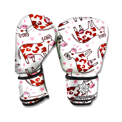 Cartoon Happy Dairy Cow Pattern Print Boxing Gloves