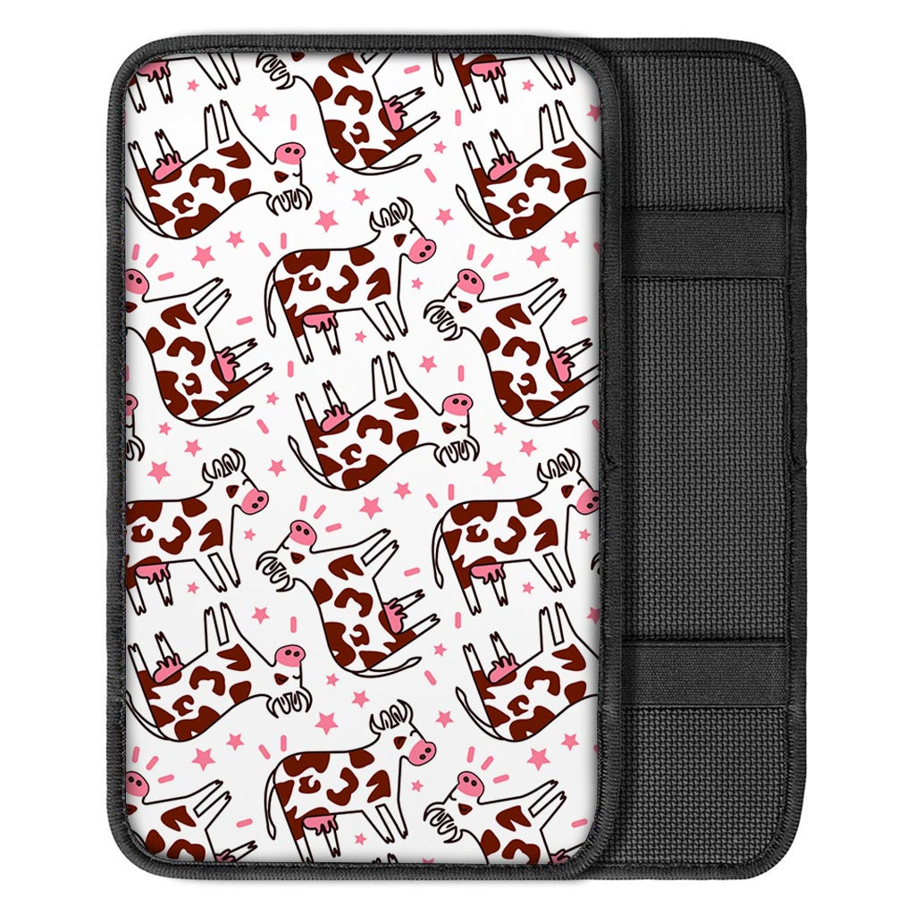 Cartoon Happy Dairy Cow Pattern Print Car Center Console Cover
