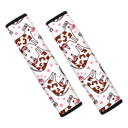 Cartoon Happy Dairy Cow Pattern Print Car Seat Belt Covers