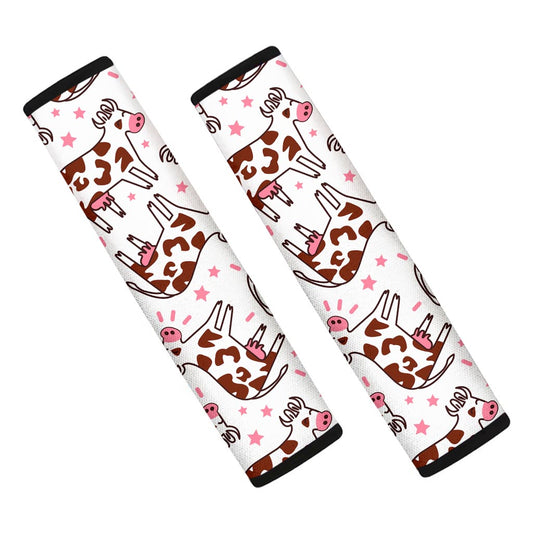 Cartoon Happy Dairy Cow Pattern Print Car Seat Belt Covers