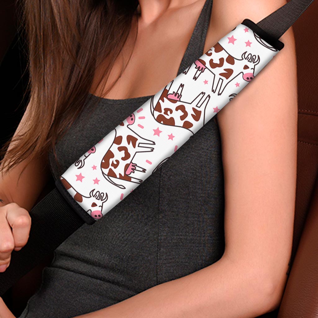 Cartoon Happy Dairy Cow Pattern Print Car Seat Belt Covers