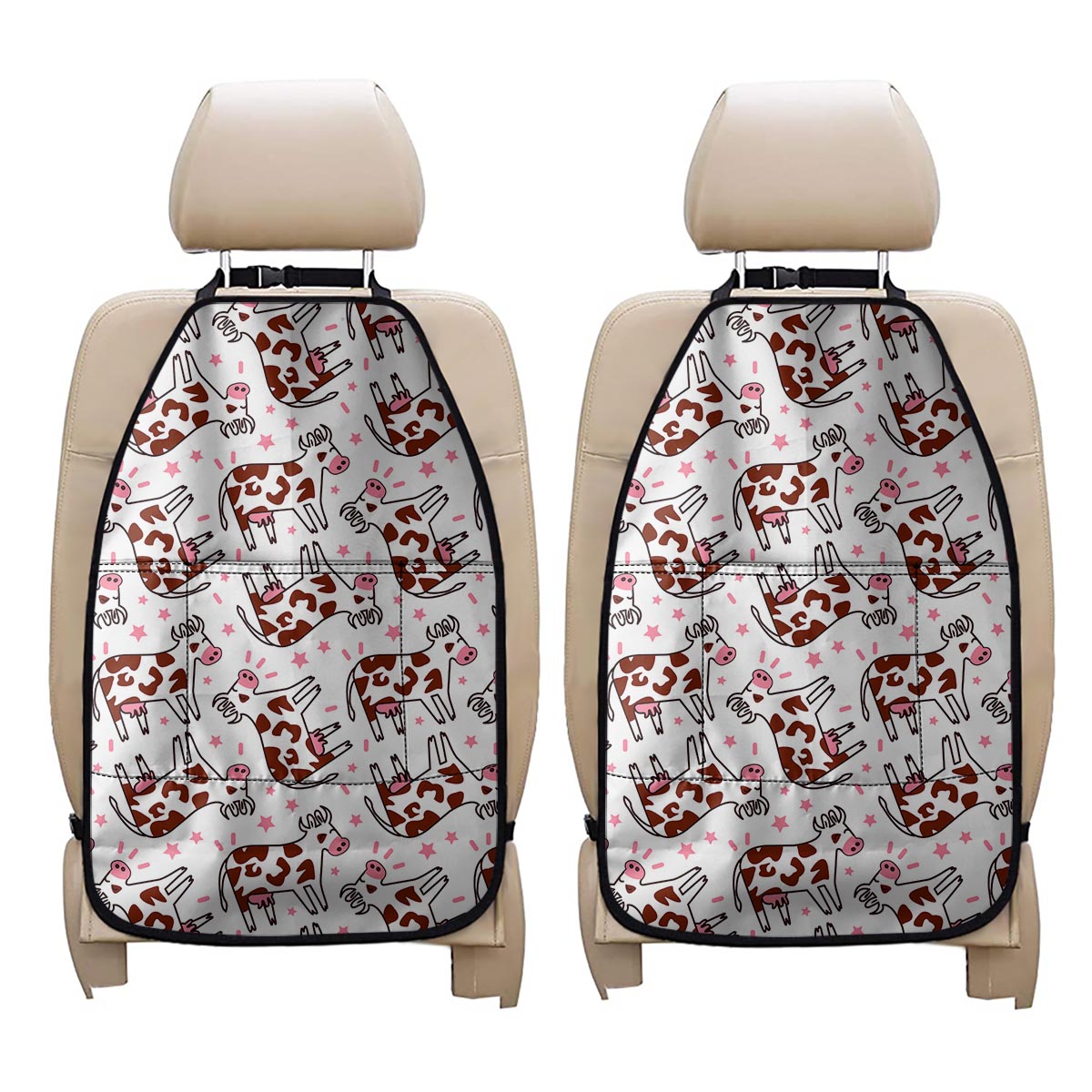 Cartoon Happy Dairy Cow Pattern Print Car Seat Organizers