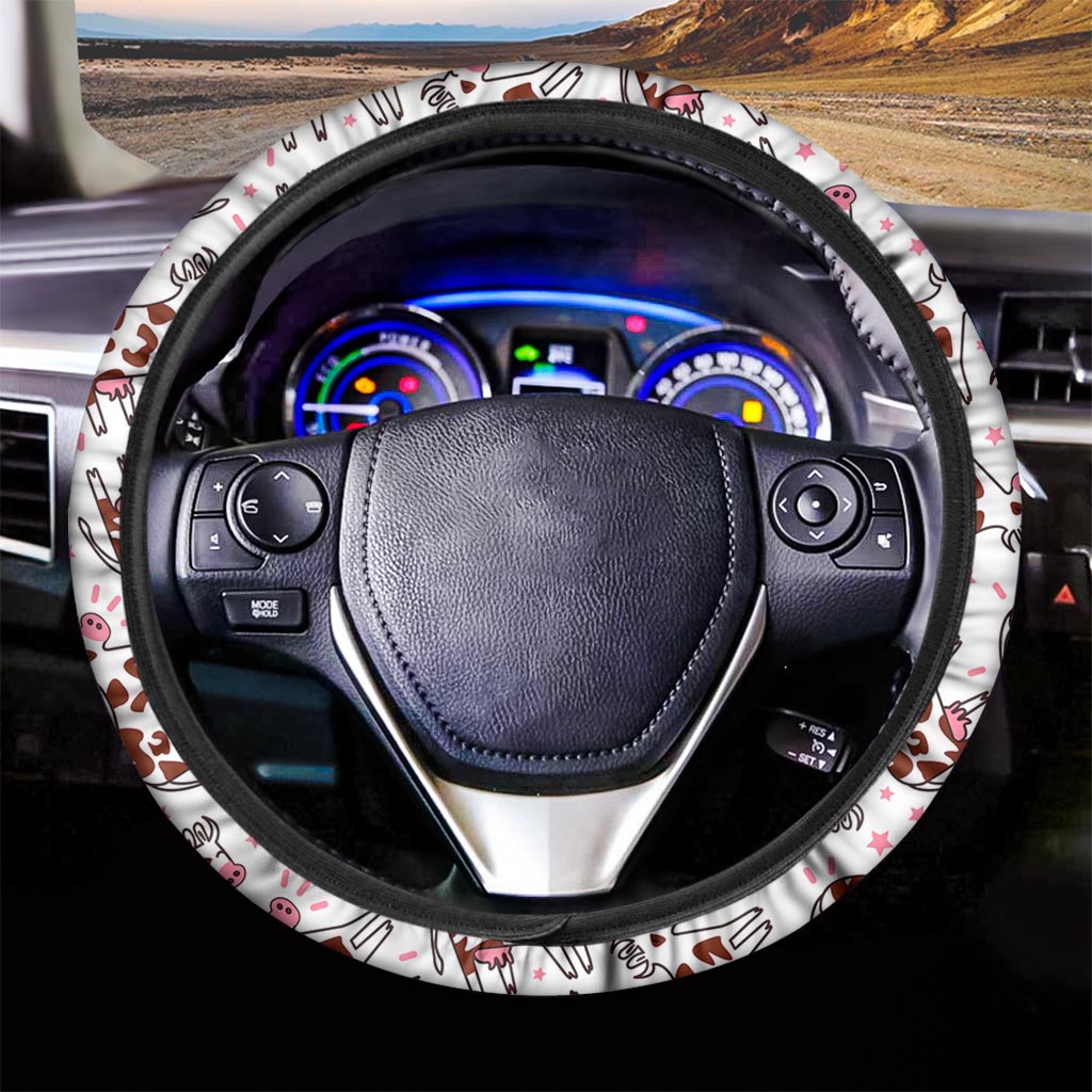 Cartoon Happy Dairy Cow Pattern Print Car Steering Wheel Cover