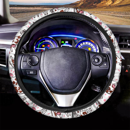 Cartoon Happy Dairy Cow Pattern Print Car Steering Wheel Cover
