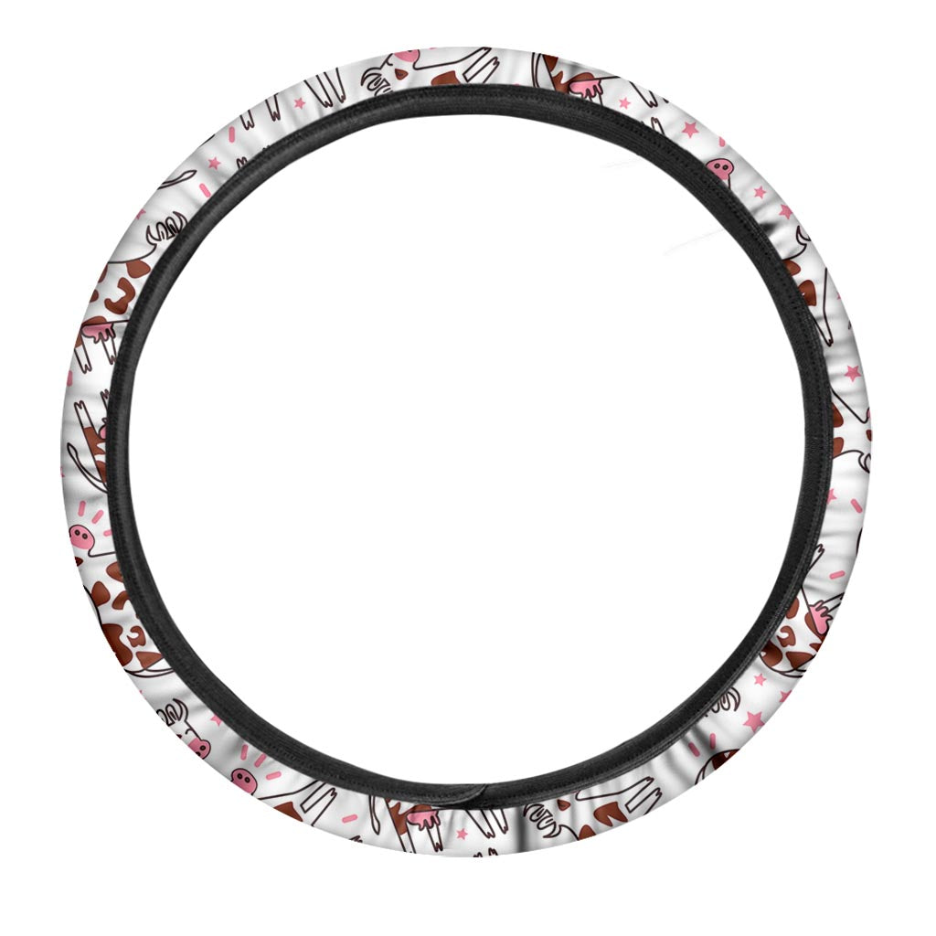 Cartoon Happy Dairy Cow Pattern Print Car Steering Wheel Cover