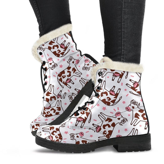 Cartoon Happy Dairy Cow Pattern Print Comfy Boots GearFrost