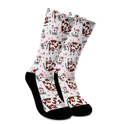 Cartoon Happy Dairy Cow Pattern Print Crew Socks