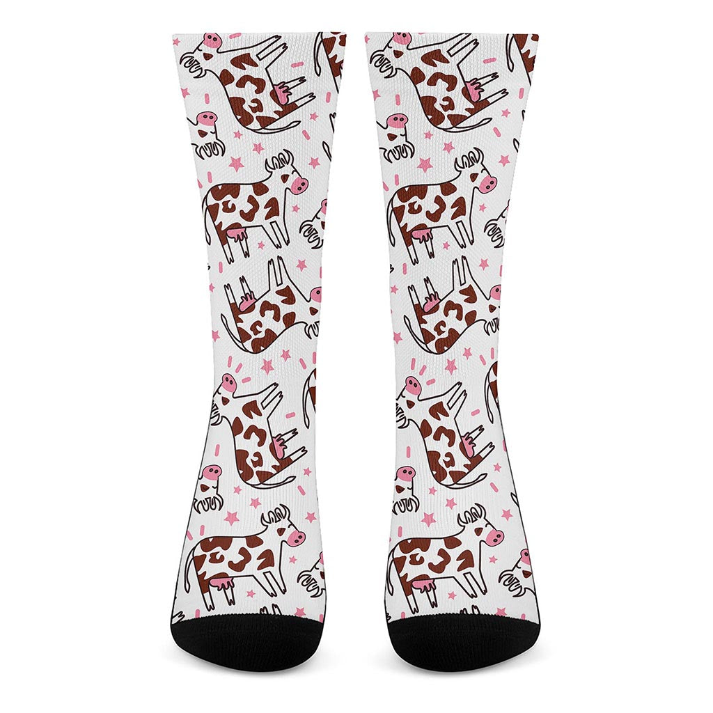 Cartoon Happy Dairy Cow Pattern Print Crew Socks