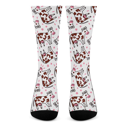 Cartoon Happy Dairy Cow Pattern Print Crew Socks