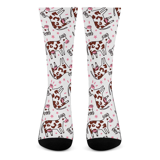Cartoon Happy Dairy Cow Pattern Print Crew Socks