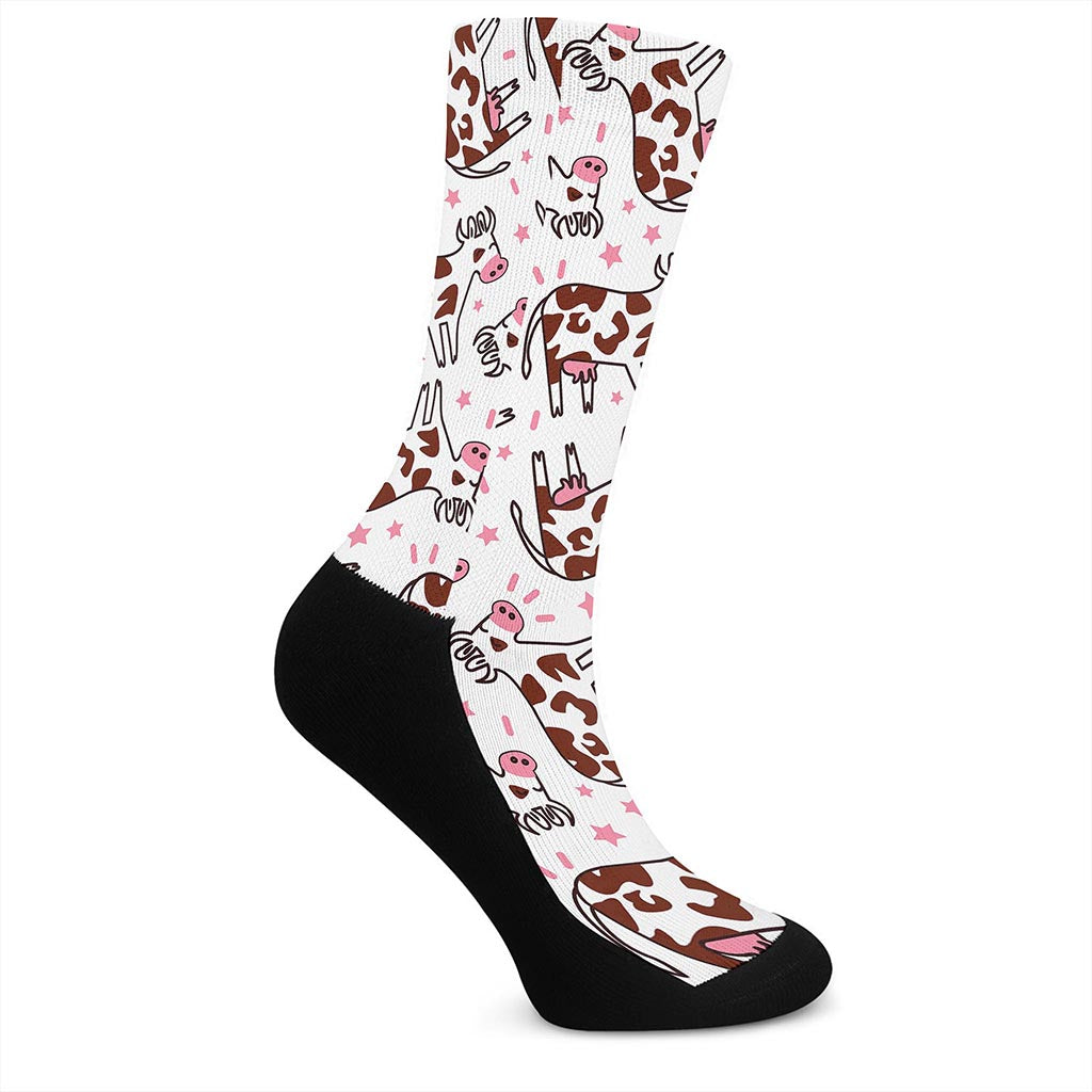 Cartoon Happy Dairy Cow Pattern Print Crew Socks