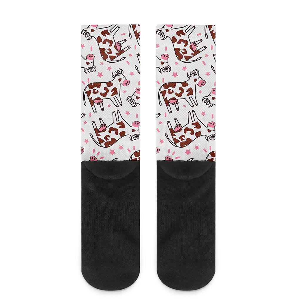 Cartoon Happy Dairy Cow Pattern Print Crew Socks
