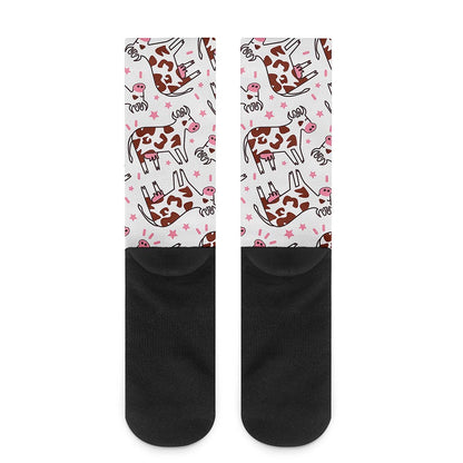 Cartoon Happy Dairy Cow Pattern Print Crew Socks