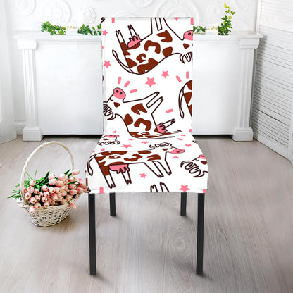 Cartoon Happy Dairy Cow Pattern Print Dining Chair Slipcover