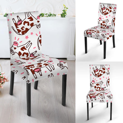 Cartoon Happy Dairy Cow Pattern Print Dining Chair Slipcover