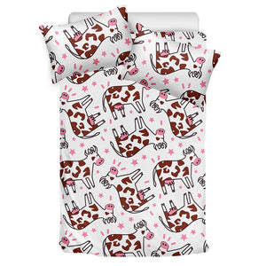 Cartoon Happy Dairy Cow Pattern Print Duvet Cover Bedding Set