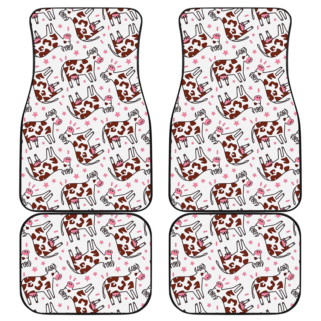 Cartoon Happy Dairy Cow Pattern Print Front and Back Car Floor Mats