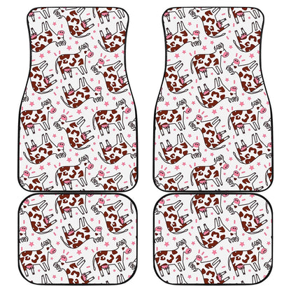 Cartoon Happy Dairy Cow Pattern Print Front and Back Car Floor Mats