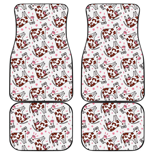 Cartoon Happy Dairy Cow Pattern Print Front and Back Car Floor Mats