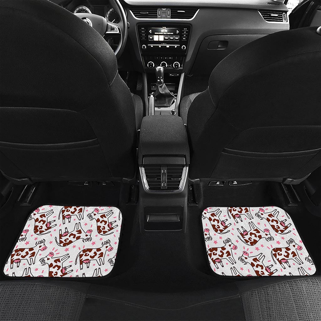 Cartoon Happy Dairy Cow Pattern Print Front and Back Car Floor Mats