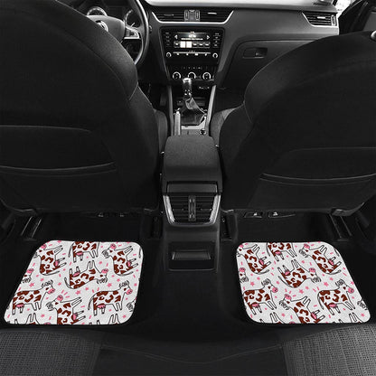 Cartoon Happy Dairy Cow Pattern Print Front and Back Car Floor Mats
