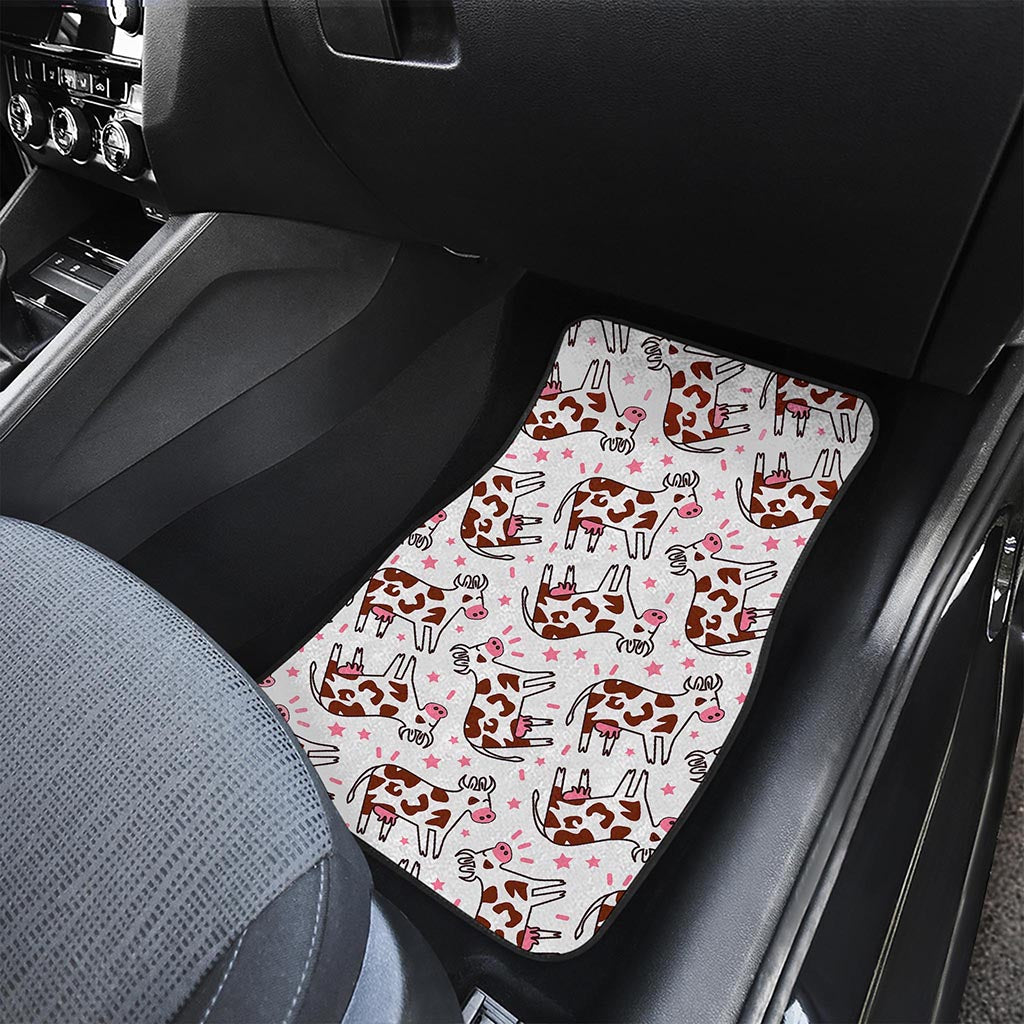 Cartoon Happy Dairy Cow Pattern Print Front and Back Car Floor Mats