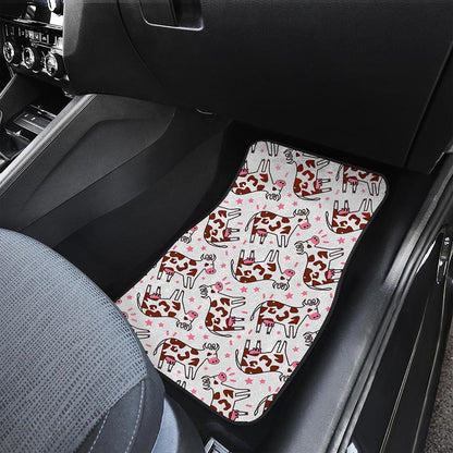 Cartoon Happy Dairy Cow Pattern Print Front and Back Car Floor Mats