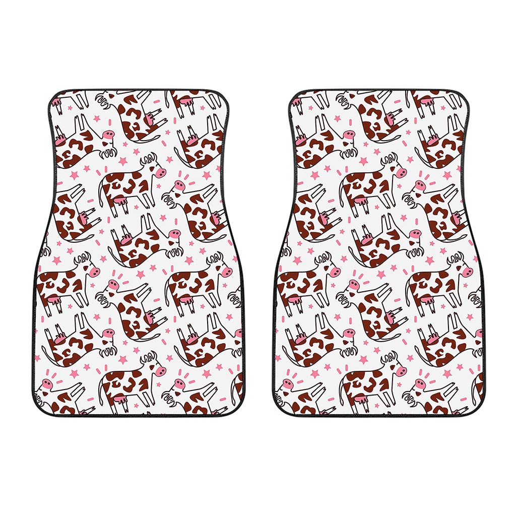 Cartoon Happy Dairy Cow Pattern Print Front Car Floor Mats