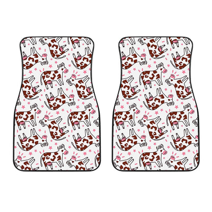 Cartoon Happy Dairy Cow Pattern Print Front Car Floor Mats