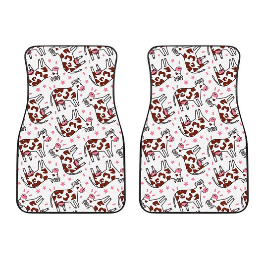Cartoon Happy Dairy Cow Pattern Print Front Car Floor Mats