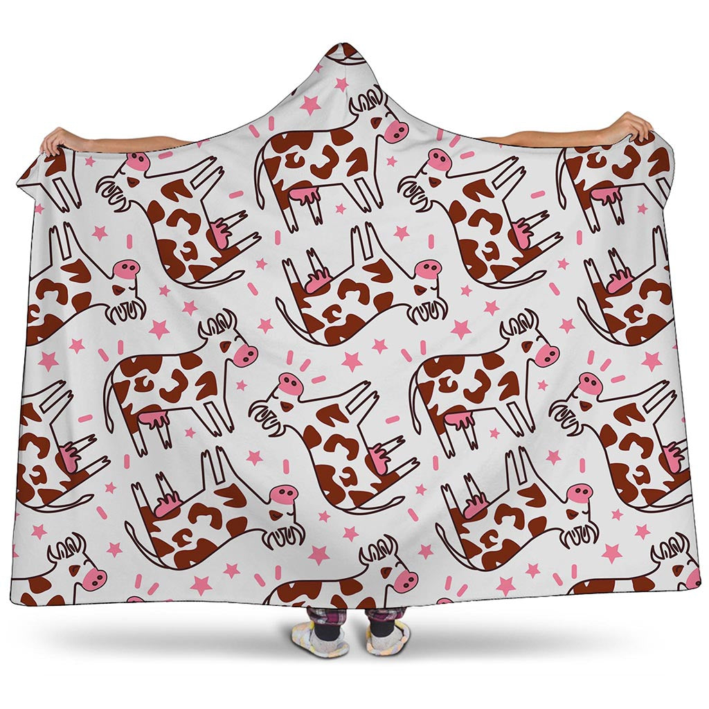 Cartoon Happy Dairy Cow Pattern Print Hooded Blanket