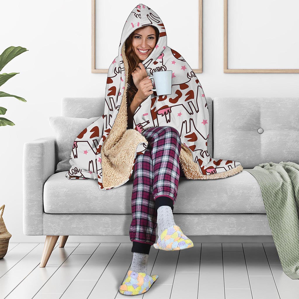 Cartoon Happy Dairy Cow Pattern Print Hooded Blanket