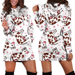 Cartoon Happy Dairy Cow Pattern Print Hoodie Dress GearFrost