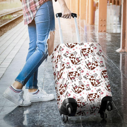 Cartoon Happy Dairy Cow Pattern Print Luggage Cover GearFrost